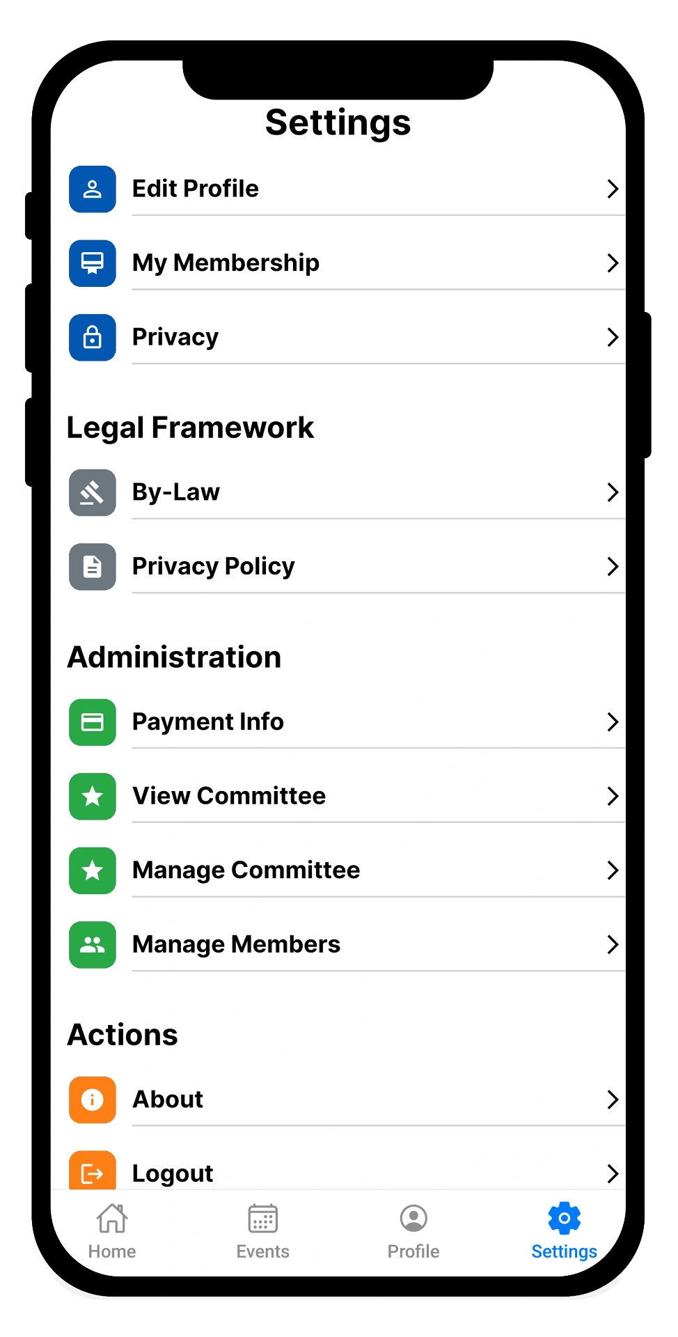 Administration settings screen