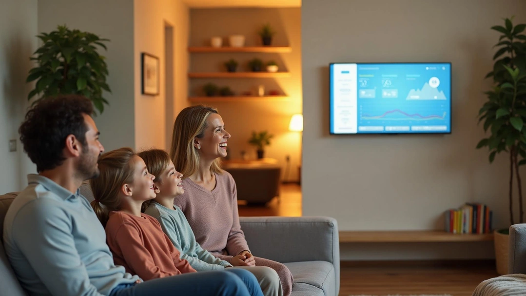 NeuraHome smart living - Happy family with smart home automation display