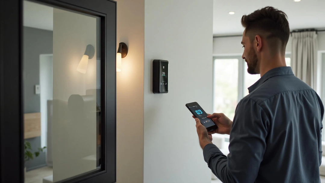A homeowner controlling their smart home system effortlessly on a mobile device